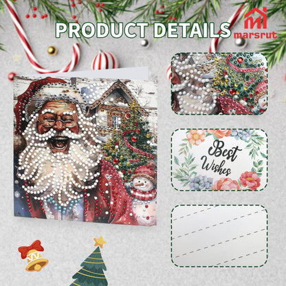 6pcs Diamond Painting Christmas Cards, Art Greeting Envelopes Kit, 5D DIY Rhinestone Painting Postcards with Snowman & Santa Claus, Arts Crafts Thank You Card Set for Birthday, Xmas Holiday Gifts