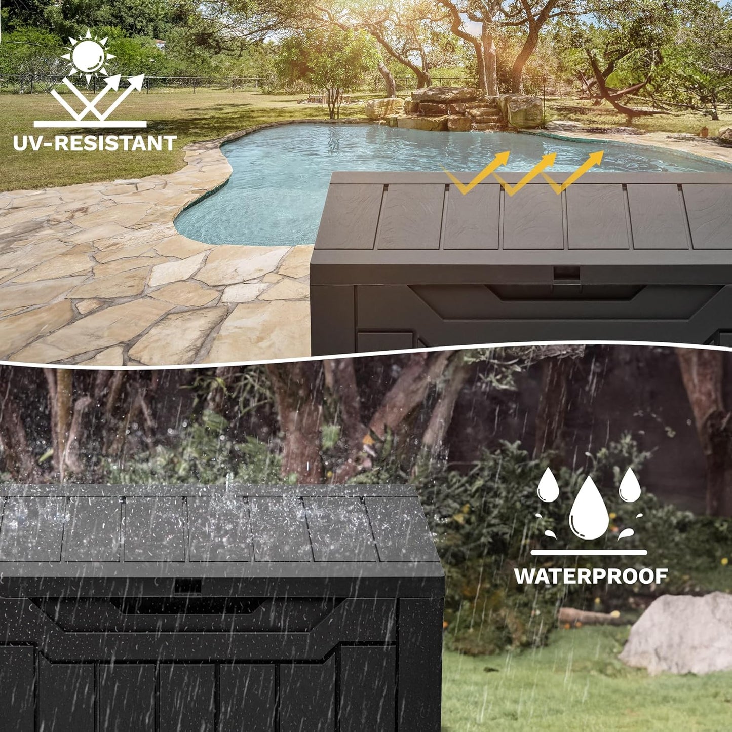 30 DWVO Gallon Deck Box Outdoor Storage Box, Lockable Outside Storage Bin for Gardening Tools, Patio Cushions