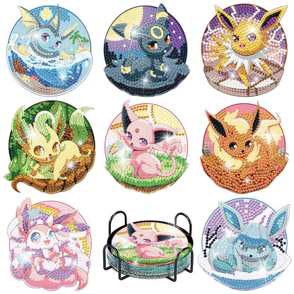 LWZAYS Diamond Painting Coasters Kits, 8 Pack Cartoon Diamond Art Coasters with Holder, Crafts Kits for DIY Coasters, Diamond Art Coasters