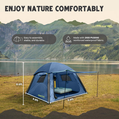 Oaktiv Inflatable Tents for Camping - CloudCamp Glamping Tent for 6 People Waterproof Oxford Fabric(210D), Quick Setup Air Tent with Manual & Battery Pump, UV Protection, 4-Season Inflatable Tent