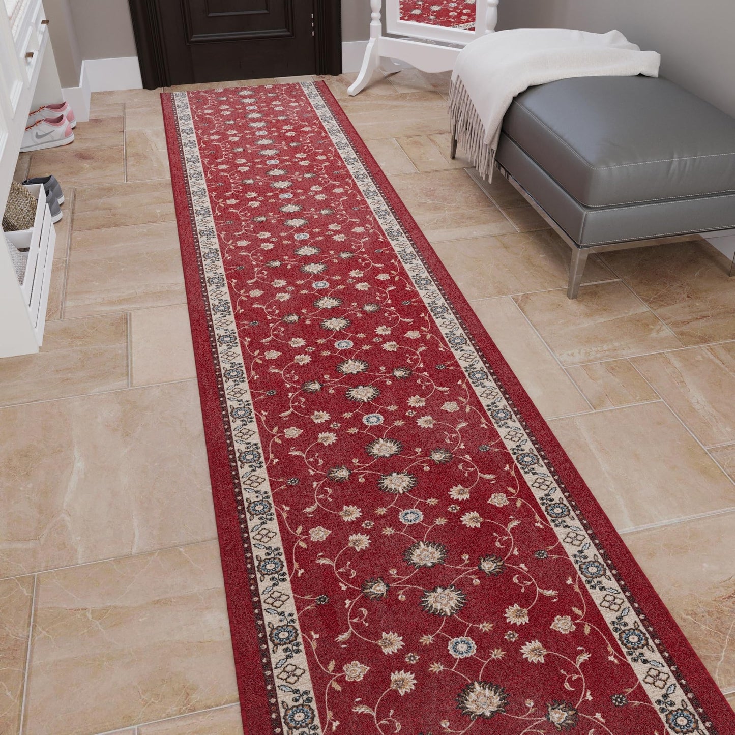 Ottomanson Aisle Runner Rug 2'7" x 50' – Soft Non-Slip Rug, Low Pile Carpet for Hallways, Events, Churches & Extra-Long Indoor Spaces, Mahal Red