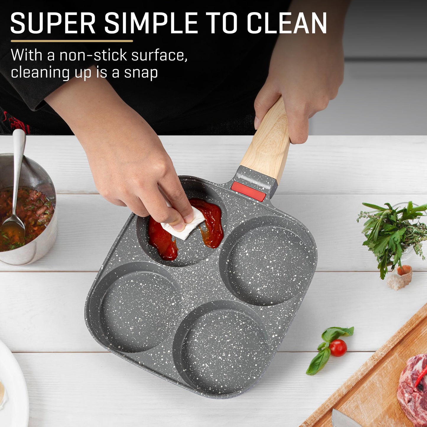 MyLifeUNIT Egg Pan, 4-Cup Egg Frying Pan with Lid, Nonstick Aluminium Alloy Egg Cooker for Breakfast, Pancake, Burger, Sandwiches, Suitable for Gas Stove & Induction Cookware
