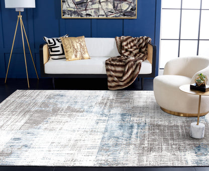 SAFAVIEH Craft Collection Area Rug - 10'6" x 14', Grey & Blue, Modern Abstract Design, Non-Shedding & Easy Care, Ideal for High Traffic Areas in Living Room, Bedroom (CFT874F)