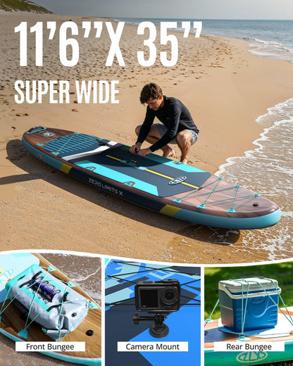 ZLX 11'6" Extra Large Inflatable Stand Up Paddle Board with Inflatable Seat | Stable Non-Slip Deck Pad and Premium iSUP Accessories - Portable Backpack & Upgraded Pump for Adults, All Skill Levels
