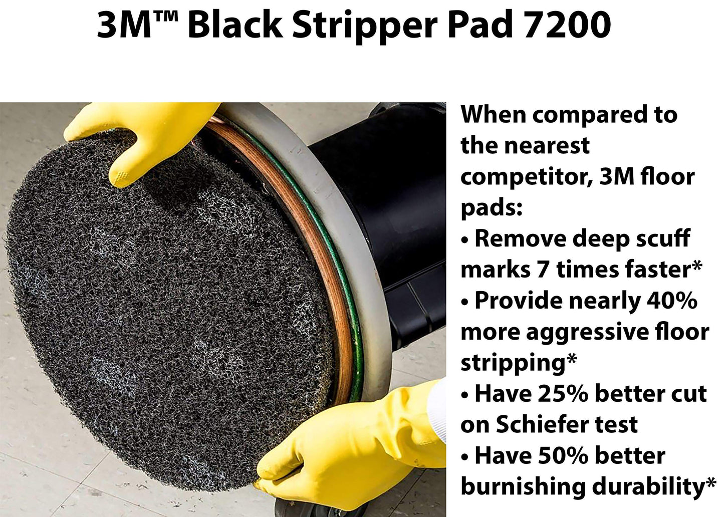 3M Black Stripper Pad 7200, 13" Floor Care Pad (Case of 5)