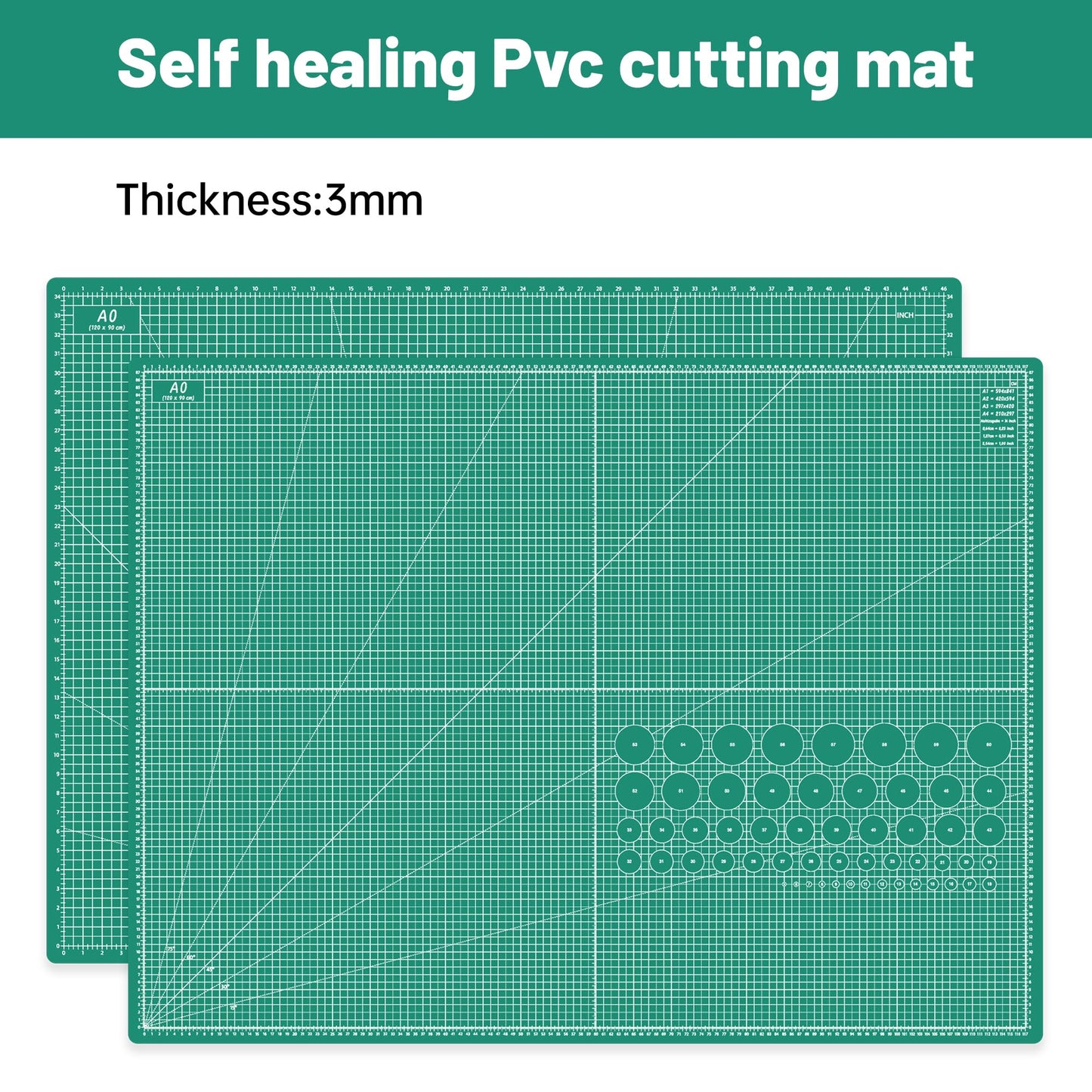 Headley Tools Thickened 36 x 48 Inch Self Healing Sewing Cutting Mat, A0 Rotary Cutting Sewing Mat for Crafts, Double Sided 5-Ply Table Cutting Board for Fabric Quilting Leather Hobby, Green