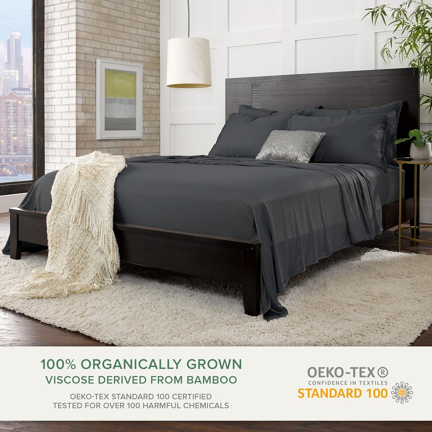 Pure Bamboo Twin Sheets - Luxuriously Soft & Cooling 100% Organic Viscose Bed Sheet Set | Charcoal Color