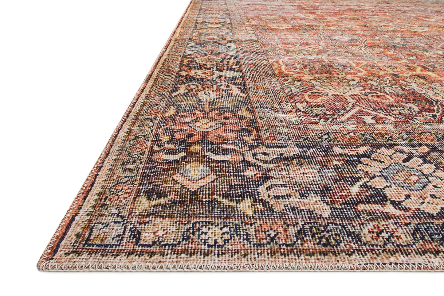 Loloi Layla Collection LAY-02 Spice/Marine 9'-0" x 12'-0" .13" Thick Area Rug, Soft, Durable, Vintage Inspired, Distressed, Low Pile, Non-Shedding, Easy Clean, Printed, Living Room Rug