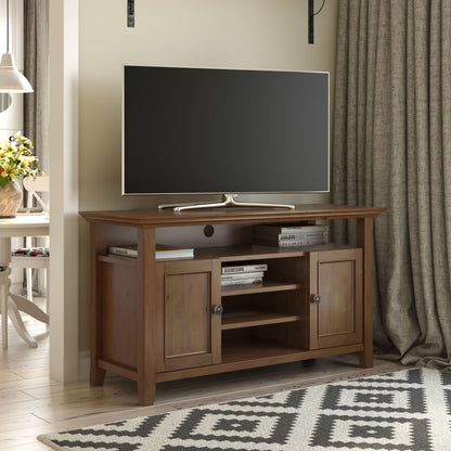 SIMPLIHOME Amherst TV Stand - 54 inch Wide Solid Wood Media Console in Medium Saddle Brown, Transitional Entertainment Center for Living Room for TVs up to 60 Inches with Shelves and Cable Management