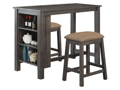GTU Furniture 3-Piece Grey/Black Counter High Bar Set Includes Storage Table and Two Backless Barstools with Frbaic Seat