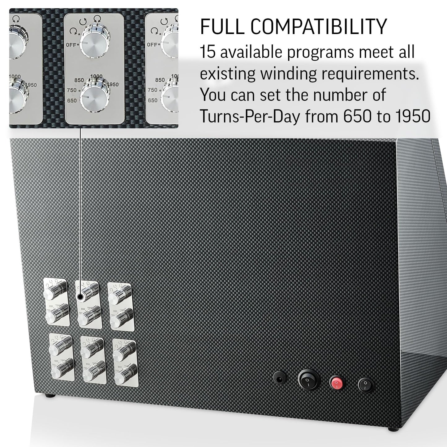 TIMECUBE 12 Watch Winder with 6 Storage Slots, LED Light and Automatic Motor-Stop (Carbon)