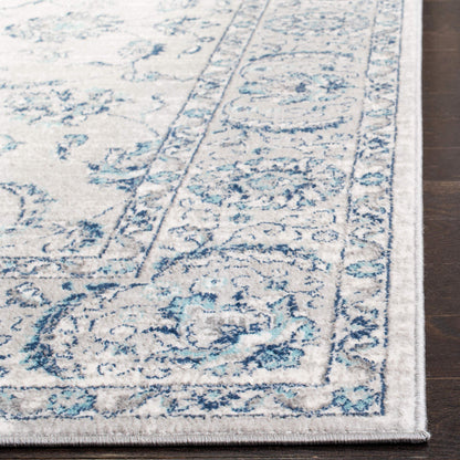 SAFAVIEH Brentwood Collection X-Large Area Rug - 11' x 15', Light Grey & Blue, Oriental Floral Scroll Design, Non-Shedding & Easy Care, Ideal for High Traffic Areas in Living Room, Bedroom (BNT854G)