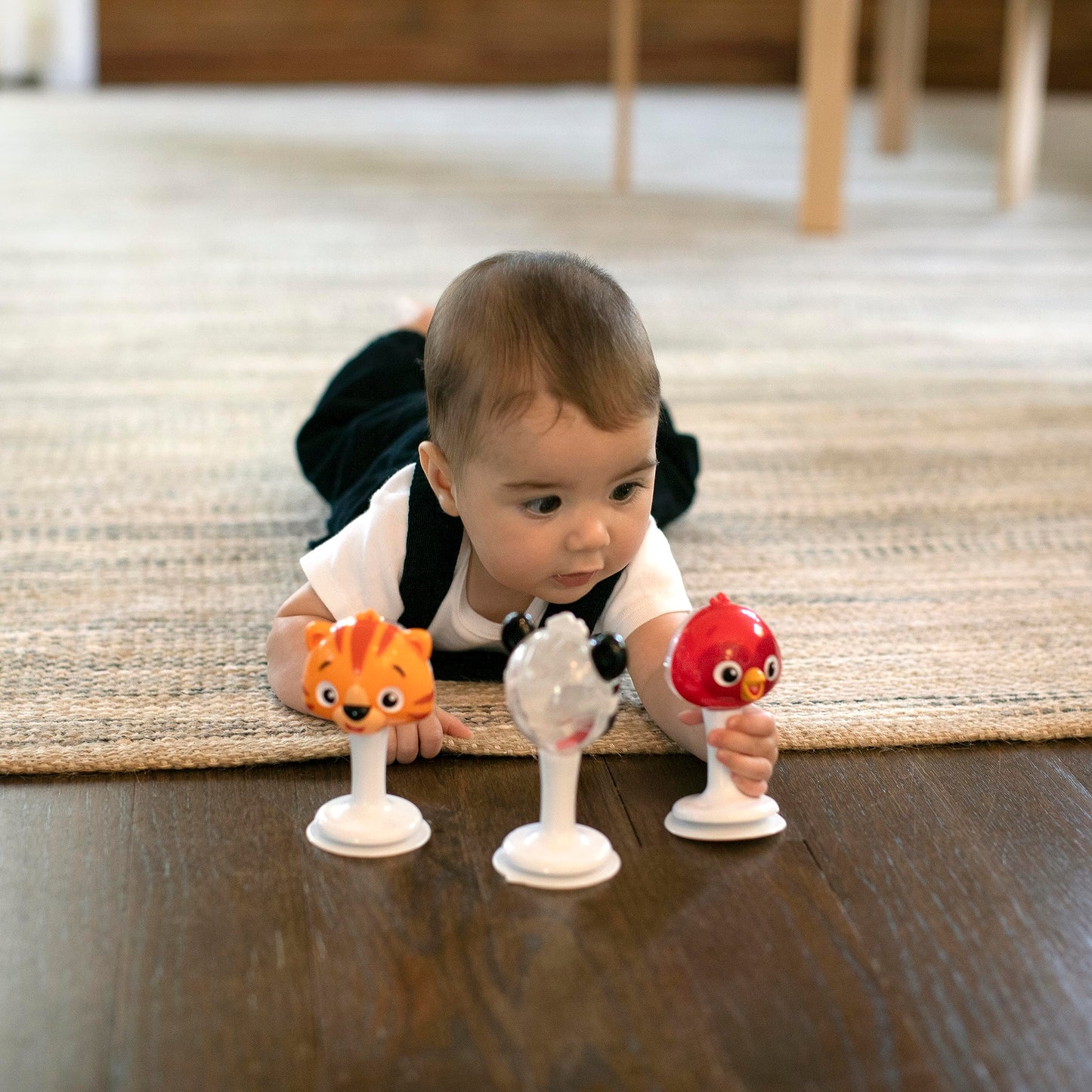 Baby Einstein Rattle & Jingle Trio High Chair Suction Toys Take-Along Musical Rattle Set Age 6 Months +, Multicolor, 3 Count