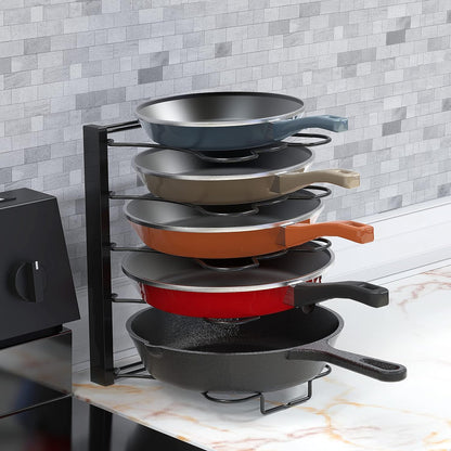 SIMPLE HOUSEWARE 5 Compartments Height Adjustable Pan Organizer - Black