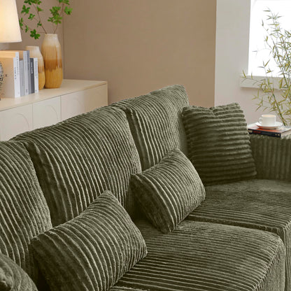 109" Modular L-Shaped Corner Cloud Sofa Corduroy Modular Couches with Deep Seat, 3 Pieces Compressed Boneless Sofa W/Left Chaise Lounge and 4 Pillows for Living Room