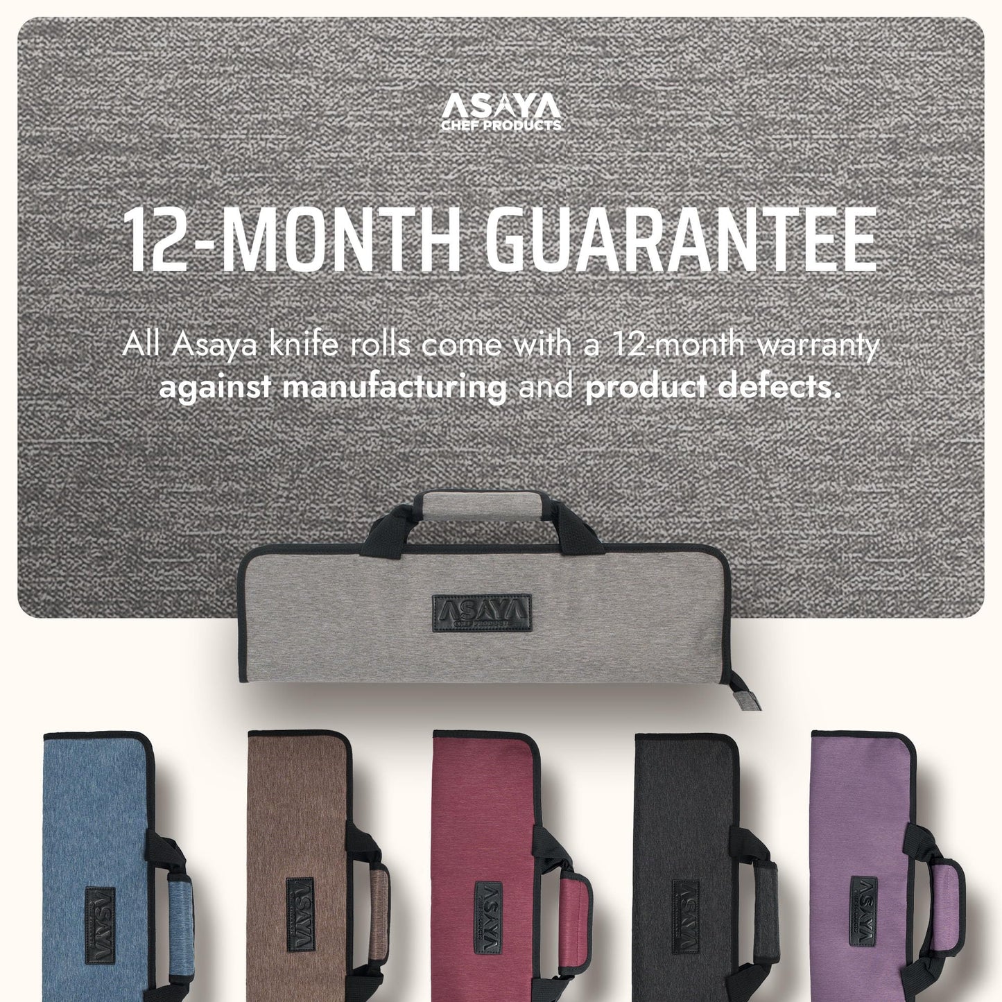 Asaya Chef Knife Roll Bag - 12-Pocket Chefs Case for Kitchen Knives and Utensils, Lightweight Stain-Resistant Waxed Nylon Chef Knife Bag - Knives Not Included (Grey)