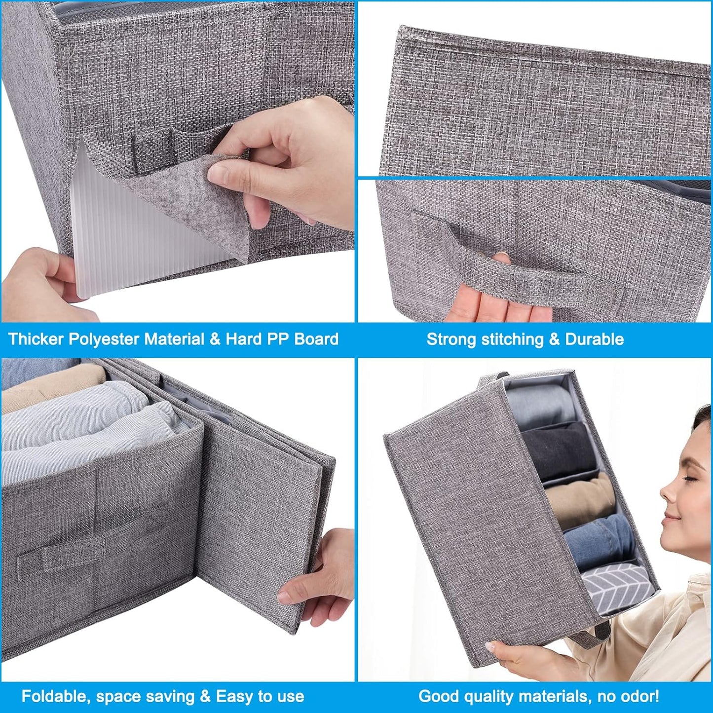 Fixwal 4pcs Wardrobe Clothes Organizer, Foldable Jean Organizer for Drawer, Washable Compartment Storage Bins for