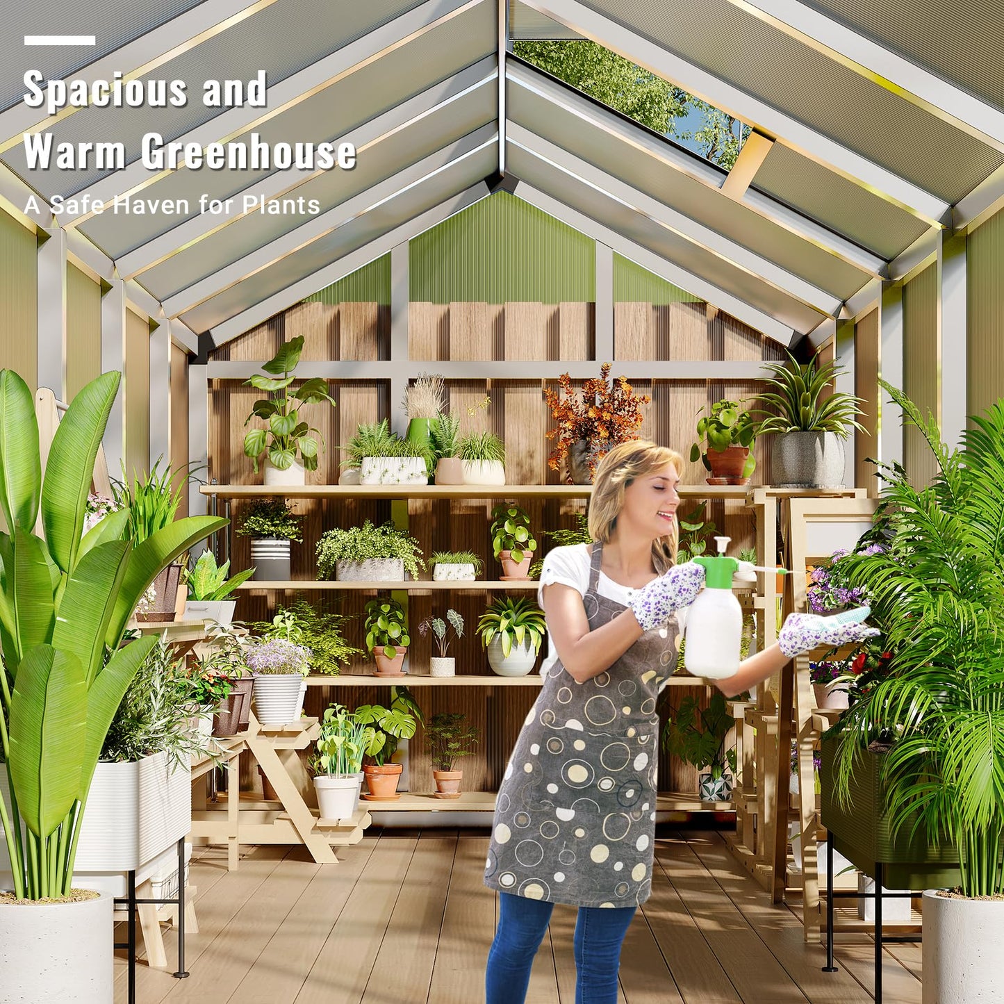 GarveeTech 6X10 FT Greenhouse, Polycarbonate Garden Greenhouse for Outdoors,Aluminum Frame Green House with Lockable Door and Adjustable Roof Vent, Ideal for Backyard Patio and Outside Growing