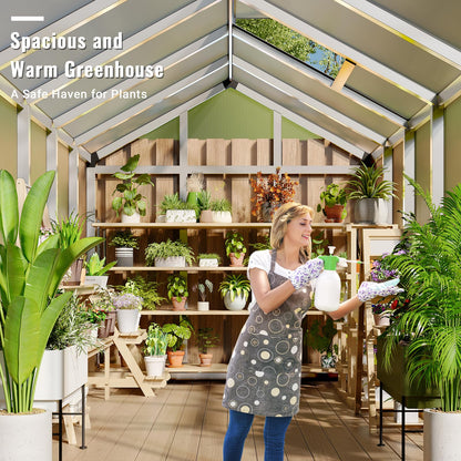 GarveeTech 6X10 FT Greenhouse, Polycarbonate Garden Greenhouse for Outdoors,Aluminum Frame Green House with Lockable Door and Adjustable Roof Vent, Ideal for Backyard Patio and Outside Growing