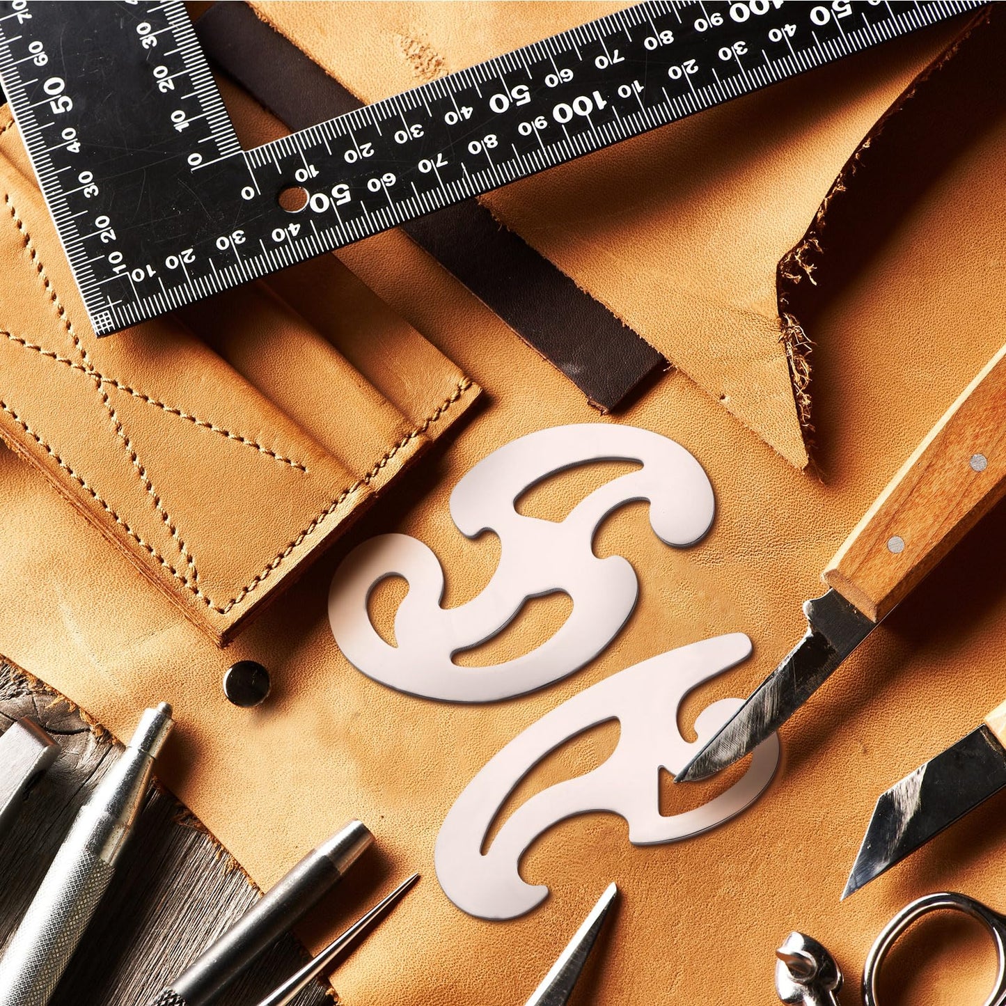 Fulmoon 3 Pcs Stainless Steel French Curve Ruler for Sewing Tools Metal Drafting Stencils Reusable Drafting Templates Drawing Ruler for Leather Craft Professional Drawing Rulers