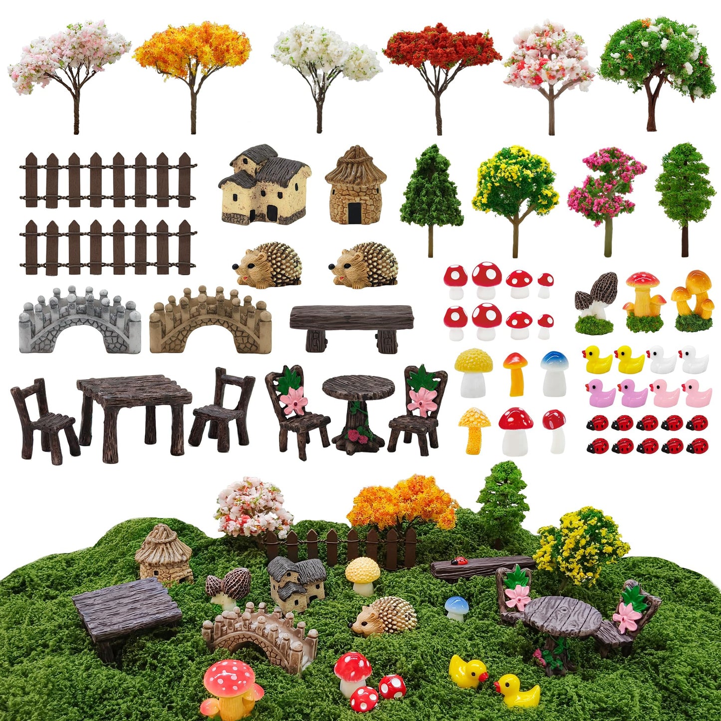 Yiranok 60 Pcs Fairy Garden Kit Miniature Furniture and Fairy Garden Accessories Outdoor,Mini Fairy Garden Accessories,Fairy House Accessories,DIY Terrarium Ornaments