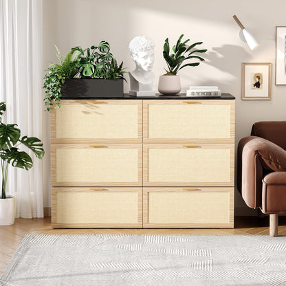 VINGLI Queen Size Rattan Murphy Bed with Storage Drawer,2 Charging Station, Boho,Hideaway Paltform Panel Bed for Small Spaces,Guest Room,Office,Apartment, Space-Saving Cabinet Bed,Oak White