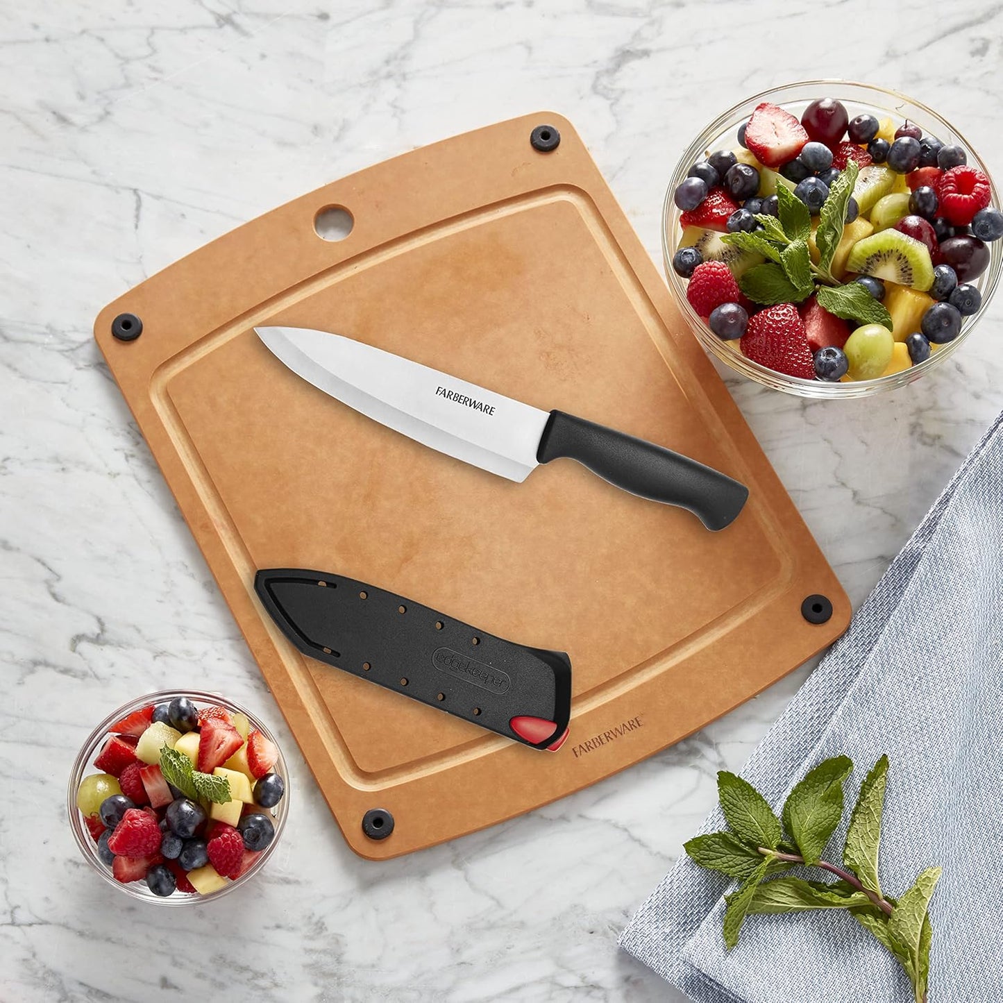 Farberware Edgekeeper 6-Inch Chef Knife, Self-Sharpening Blade Cover, Black