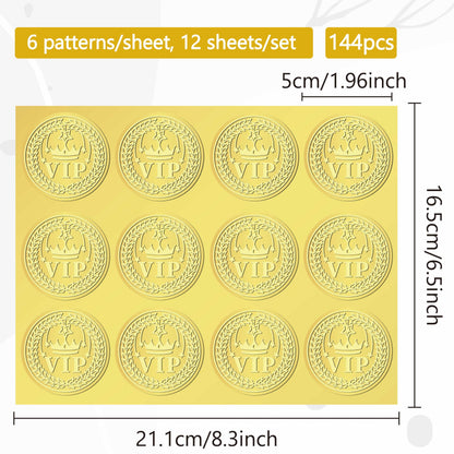 CRASPIRE 144Pcs VIP Crown Gold Foil Embossed Stickers 2" Self Adhesive Certificates Envelopes Seals Sticker Labels for Wedding Invitation Graduation Corporate Diplomas Gift Wrapping
