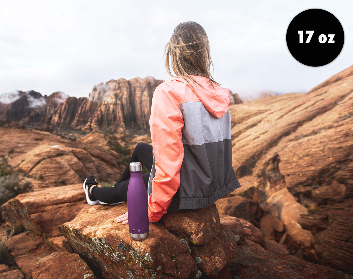 MIRA 2 Pack 17 oz Insulated Water Bottle - Stainless Steel Cola Shape Thermo - Double Wall Hot & Cold Flask (24Hr Cold/12Hr Hot) - Black & Hawaiian Blue