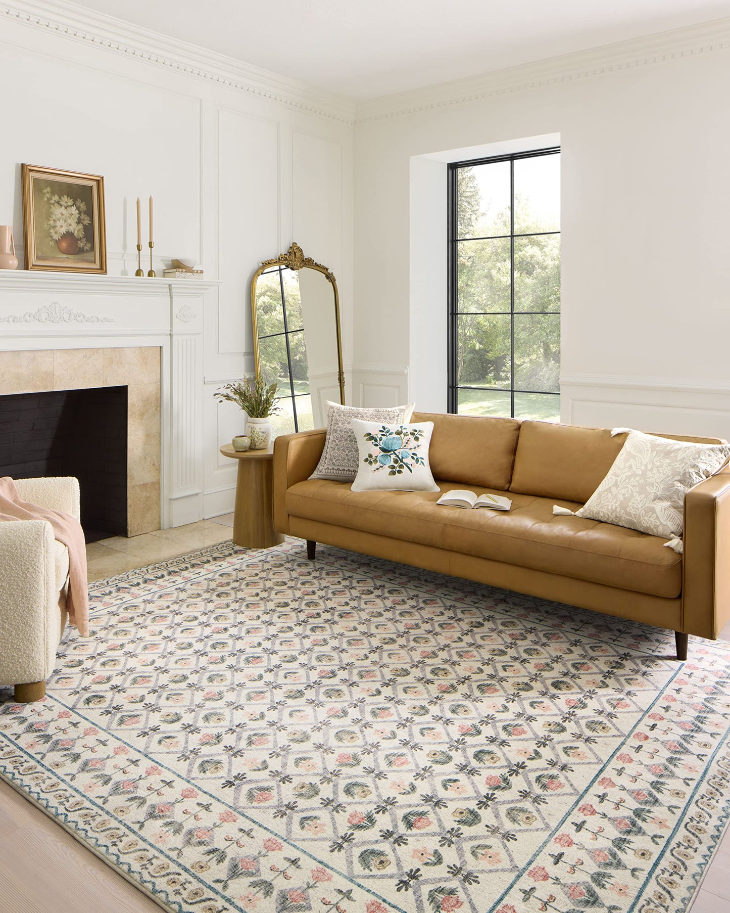 Loloi Rifle Paper Co. Eden Collection EDE-03 Lattice Ivory 7'-6" x 9'-6" Area Rug feat. CloudPile™
