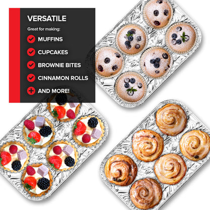Stock Your Home (20-Count Disposable Muffin Tins 6-Cup, Standard Size Foil Muffin Pans, Aluminum Cupcake Tin for Baking, To-Go Trays for Bake Sales, Parties, Holidays