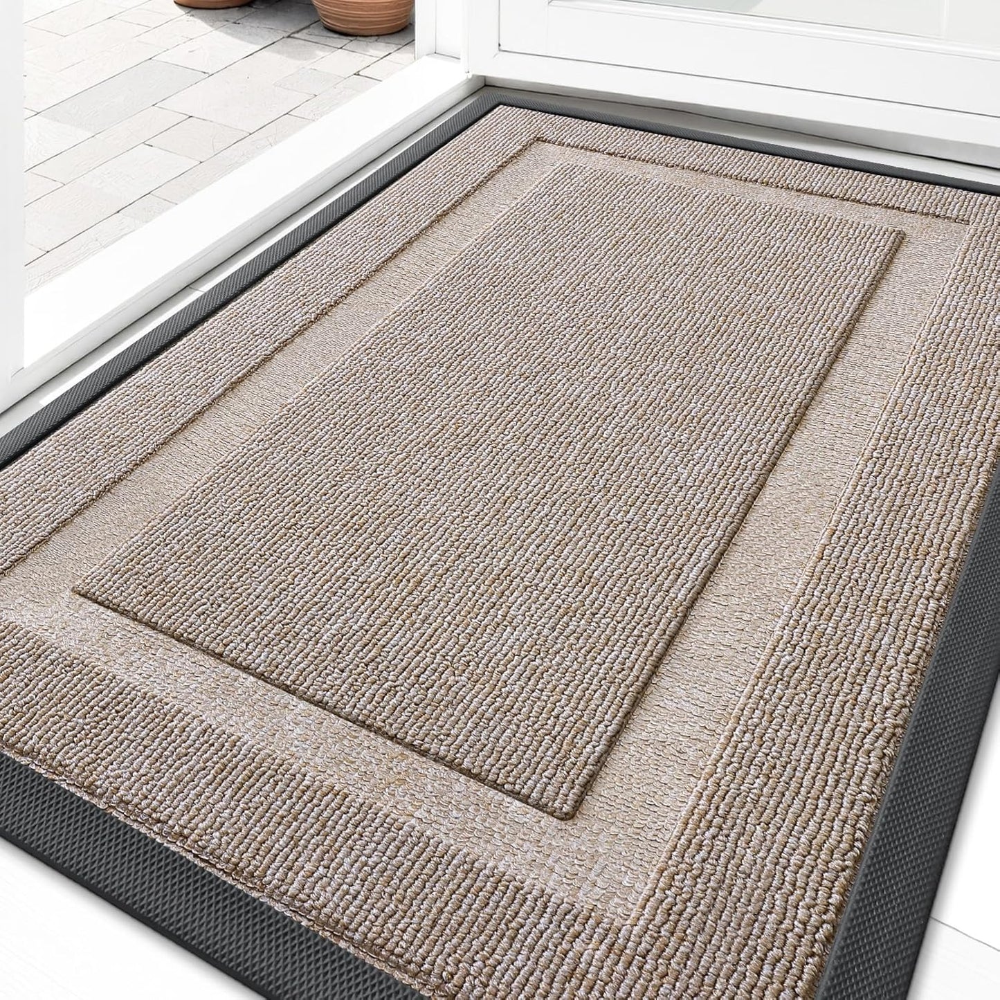 OLANLY Waterproof Front Door Mat - All-Season Indoor/Outdoor Doormat, Easy Clean, 29.5x17, Camel