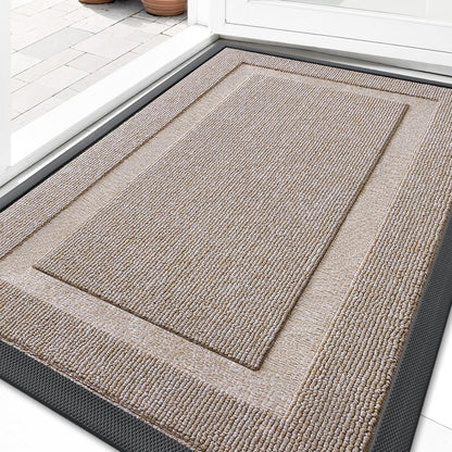 OLANLY Indoor Outdoor Front Door Mat - Waterproof All-Season Doormat | Sturdy Natural Rubber, 29.5x17, Camel