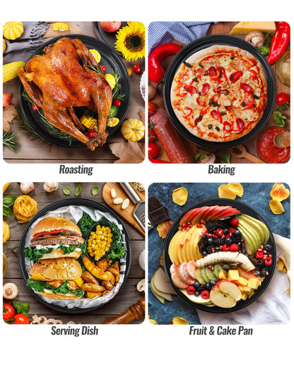 MCCSI 10 inch Enamel Cake Pan Round Roasting Pan Roaster Tray Non-Stick High Temperature Resistance Cookware for Baking Bread Pie, Easy-To-Clean Oven Dishwasher Safe, Mother Day Gift Bundt Pan