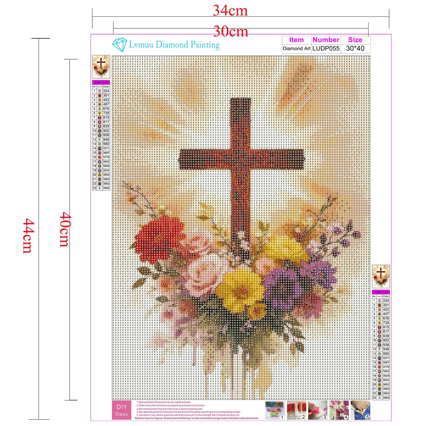 Lvmuu Religious Cross Diamond Art Kits for Adults, Jesus Christ Cross 5D Diamond Painting Kits for Beginners Paint By Numbers Full Round Drill Gem Art Craft Home Decoration 12x16in