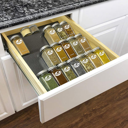 LYNK PROFESSIONAL® Spice Drawer Organizer - Heavy Gauge Steel 4 Tier Rack - Drawer Insert Tray for Jars, Herbs and Seasoning - Kitchen Cabinet Storage - Silver Metallic, Large