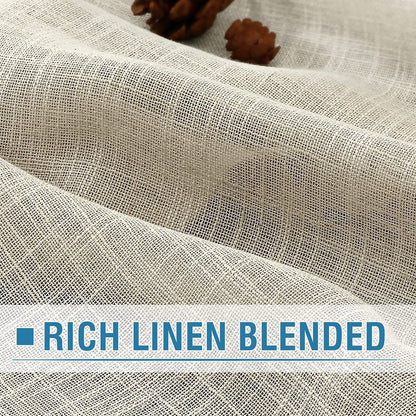 H.VERSAILTEX Linen Curtains 84 Inches Long for Living Room and Bedroom - Natural Linen Blended, Light Filtering, Rod Pocket, Burlap Textured, 2 Panel Sets, Angora