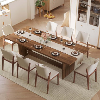 86.6" Mid-Century Modern Dining Table for 8-10, Rectangle Kitchen Table with Sturdy Base, Wooden Dining Room Table for Living Room, Kitchen, Walnut Brown