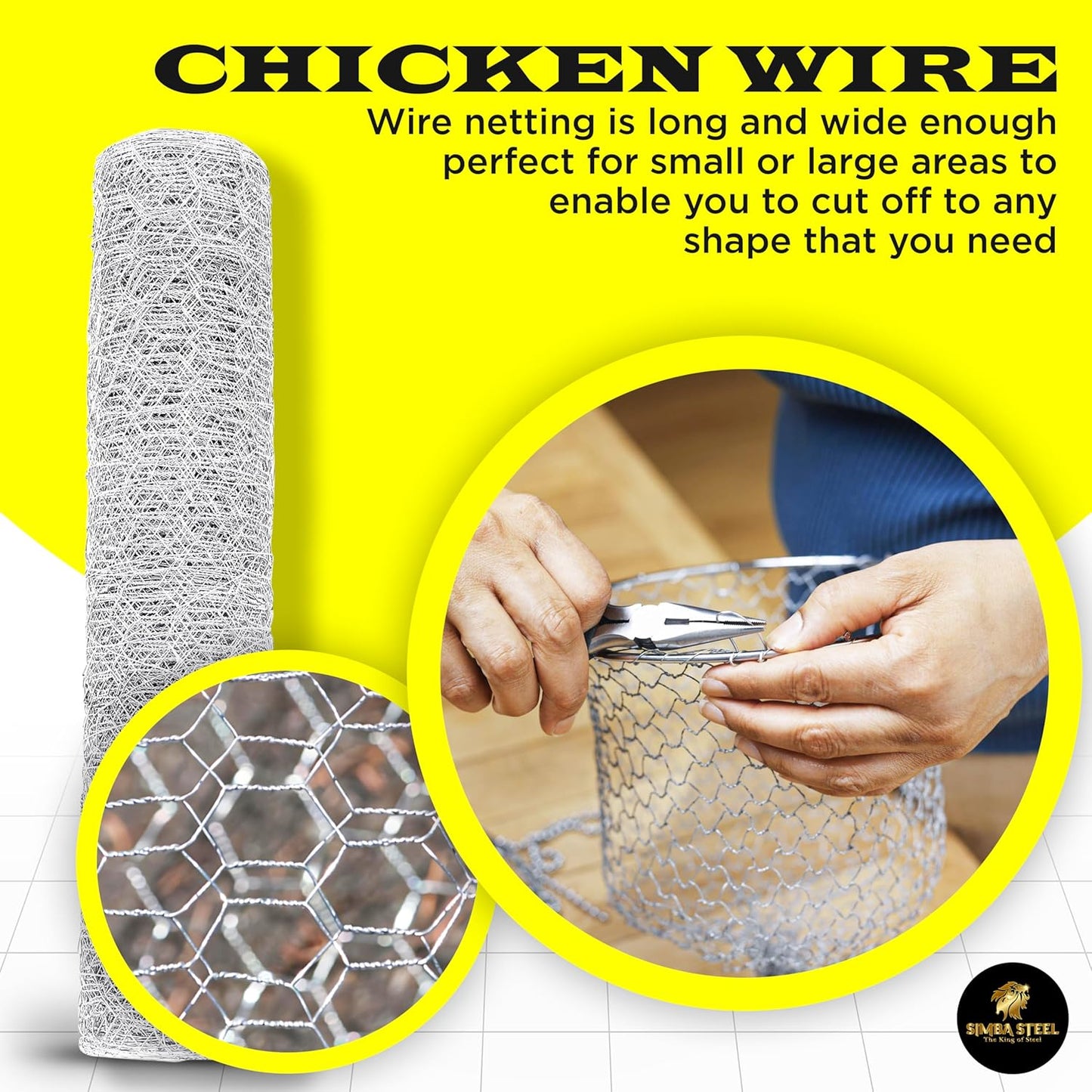 18 100 1 20GA 18 100) Chicken Wire in x FT x Mesh x | Poultry Wire Netting | Hot Dipped Galvanised | Hexagonal