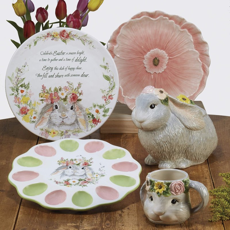 Sweet Bunny 3D BUNNY COOKIE JAR, 8 Inch Hand-Painted Ceramic Canister, Easter Bunny Kitchen Decor, Spring Countertop Storage for Cookies, Treats, and Sweets