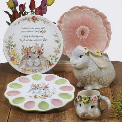Sweet Bunny 3D BUNNY COOKIE JAR, 8 Inch Hand-Painted Ceramic Canister, Easter Bunny Kitchen Decor, Spring Countertop Storage for Cookies, Treats, and Sweets