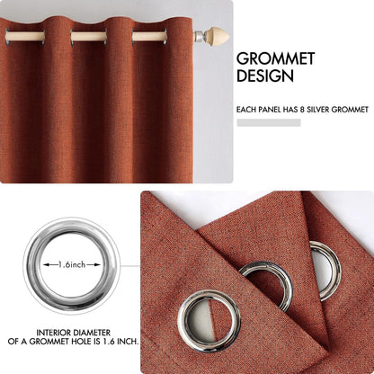 MIULEE Blackout Linen Curtains - 100% Thermal Insulated Burnt Orange Drapes | 52 x 90 Inch (2 Panels)