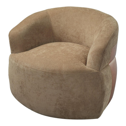 Christopher Knight Home Eldie Fabric Upholstered Swivel Accent Chair with PU Leather Accent, 360-Degree Rotation Armchair, Swivel Barrel Chair with Steel Base+Wood Frame, Lounge Chair Indoor, Brown