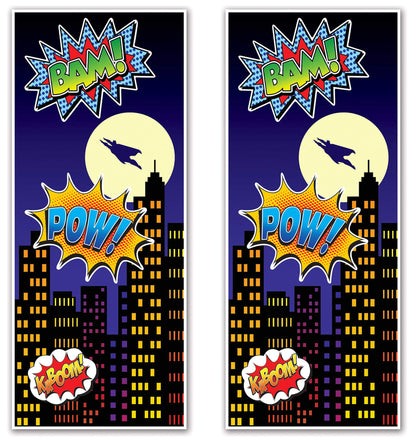 Beistle 2-Piece Hero Door Covers, Superhero Themed Party Decorations, Comic Book Hero Party Accessories, Action Hero Party Supplies, 30" x 6'
