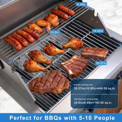 28-inch Built In Gas Grill Outdoor, 4Burner Propane Grill with Rear Burner 48,000BTU, Built-in BBQ Grill Stainless Steel, Charcoal and Propane Gas Dual Fuel, with Rain Cover for Outdoor Kitchen Island