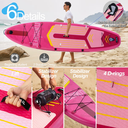 【11'×34"】 Extra Long/Extra Wide Premium Inflatable Stand Up Paddle Board (SUP) – Portable & Lightweight for Yoga, Surfing, Family Fun | Complete Kit with Paddle, Pump, Bag | Durable Design (Pink)