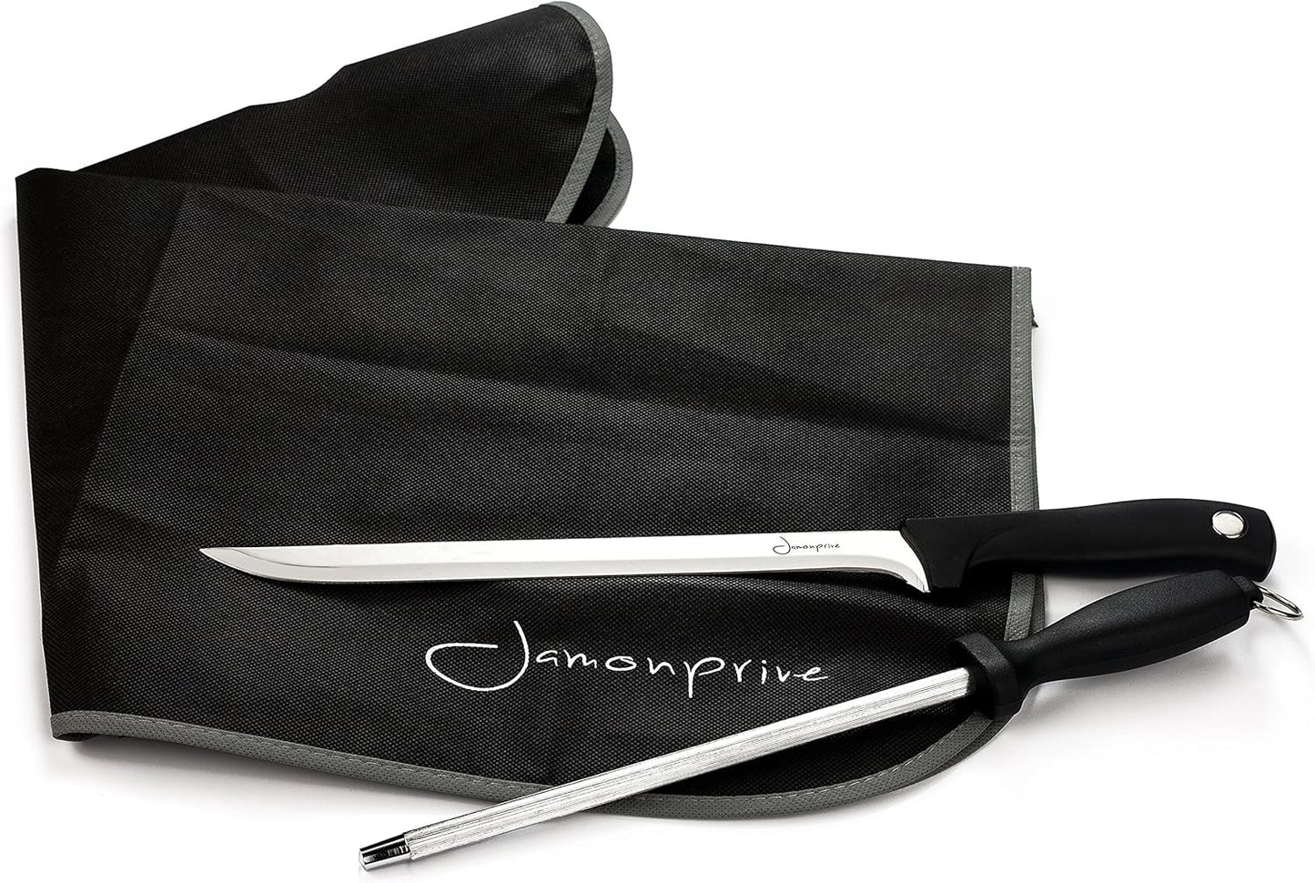 Ham Carving Knife with Honing Steel and Ham Cover - Professional Set for Slicing Ham & Prosciutto