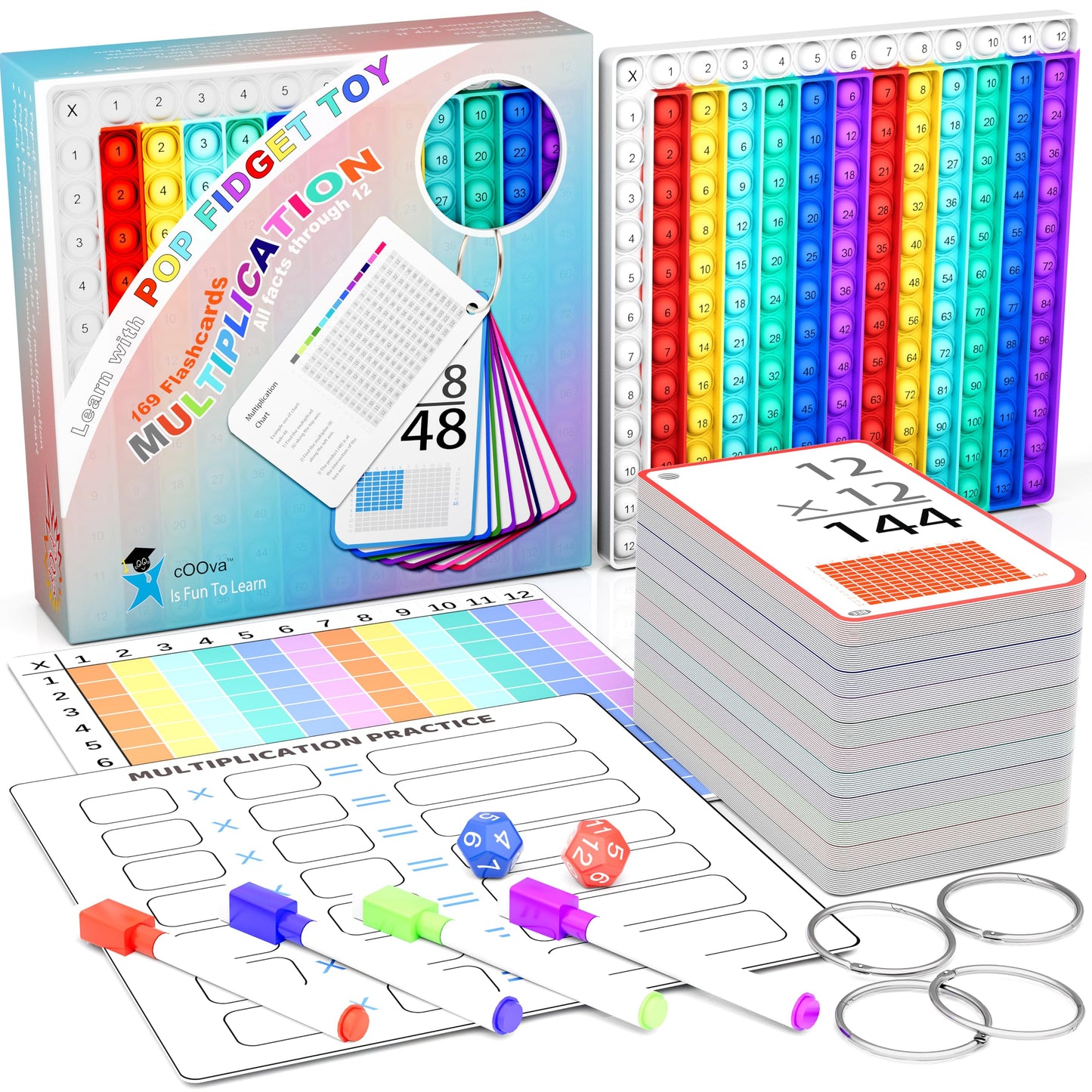 COOVA Educational Flash Card with POP IT Games – Sight Word and Math Skill, Multiplication, Talking Word POP, Learning Toys for Kids (Multiplication Flash Cards)