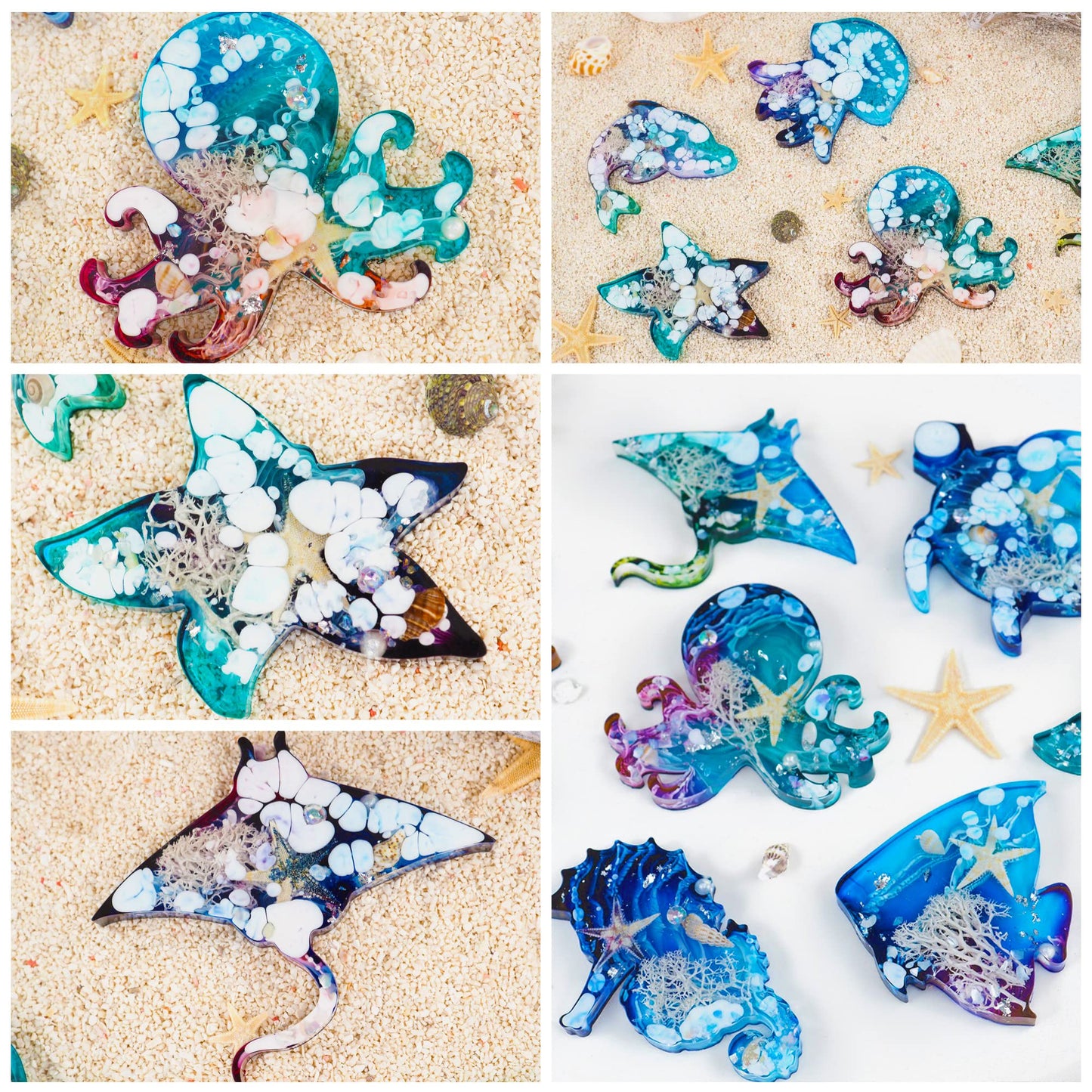 Pulcher Resin Molds, 16 Marine Terrestrial Amphibious Animals Keychain Making Silicone Mold for Epoxy Resin Casting Craft DIY Pendants Ornaments Decoration Gift
