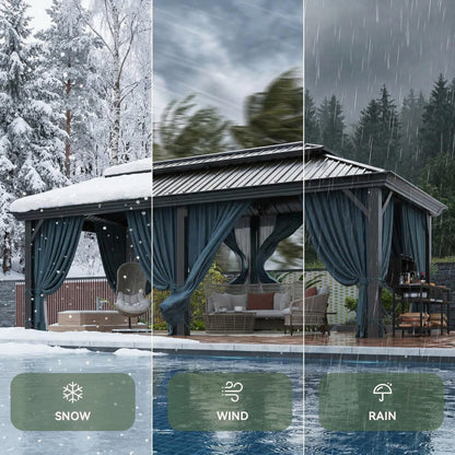 HOTEEL Gazebo 12x20 on Clearance with Metal Roof, Heavy Duty Hardtop Gazebo with Flame-Retardant Curtain & Netting, Outdoor Gazebos with Galvanized Steel Double Roof for Party,Patio Black
